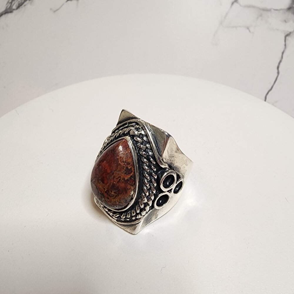 Vintage Silver Teardrop Stone Ring Size 10 - Picture 5 of 11